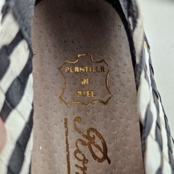 Vintage Rombel Shoes Womens 38 Navy Blue White Striped Woven Block Heels 7.5 - Picture 8 of 10